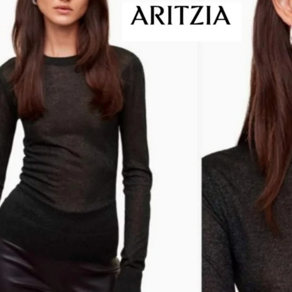 Aritzia Black Long-Sleeve Crewneck Top